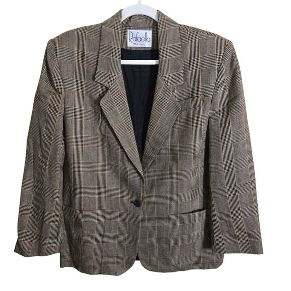 Rafaella Vintage Wool Blend Brown Plaid Blazer Dark Academia Size 10 - Picture 2 of 7